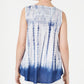 Style & Co Women's Tie Dye Sleeveless Scoop Neck Top Blue Size Large
