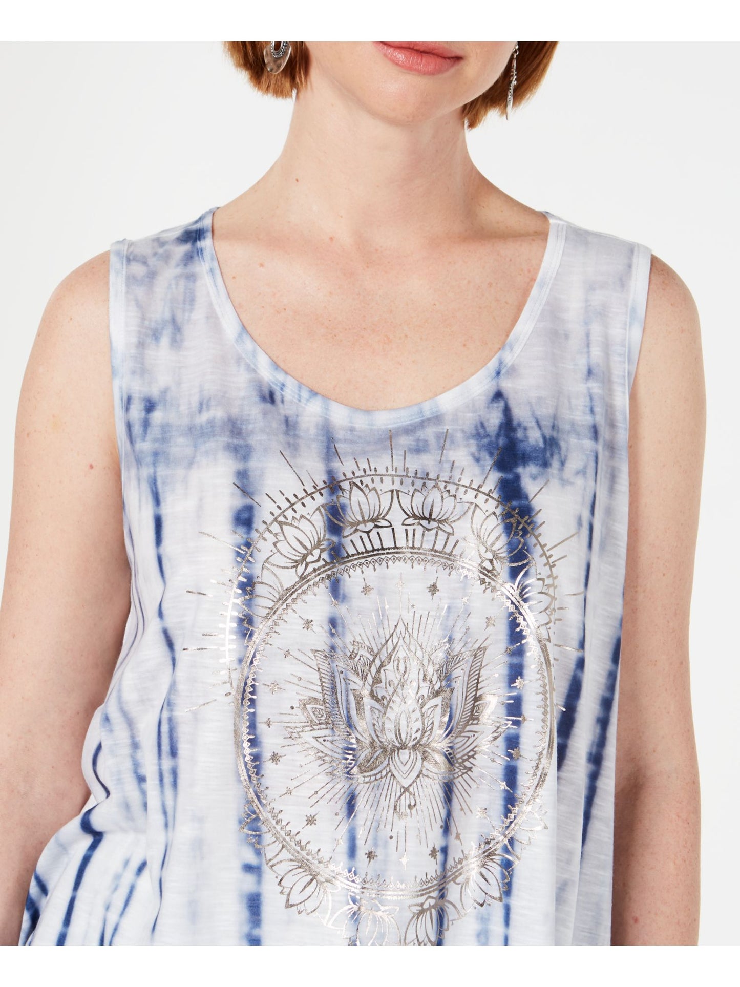 Style & Co Women's Tie Dye Sleeveless Scoop Neck Top Blue Size Large