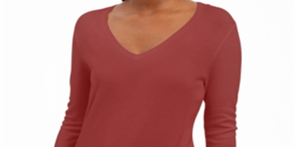 JM Collection Women's Embellished Sleeve V Neck Sweater Red Size Medium