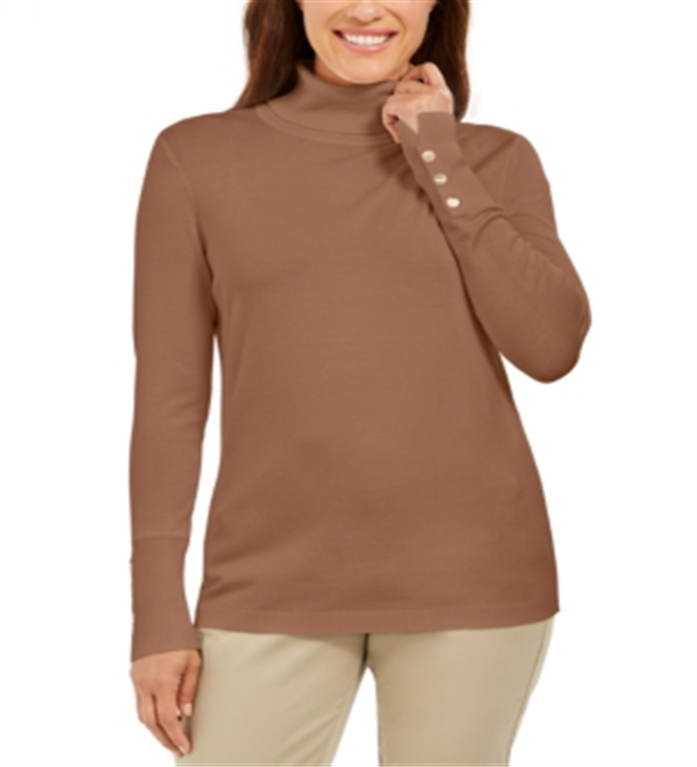 JM Collection Women's Turtleneck Sweater Brown Size Petite Small
