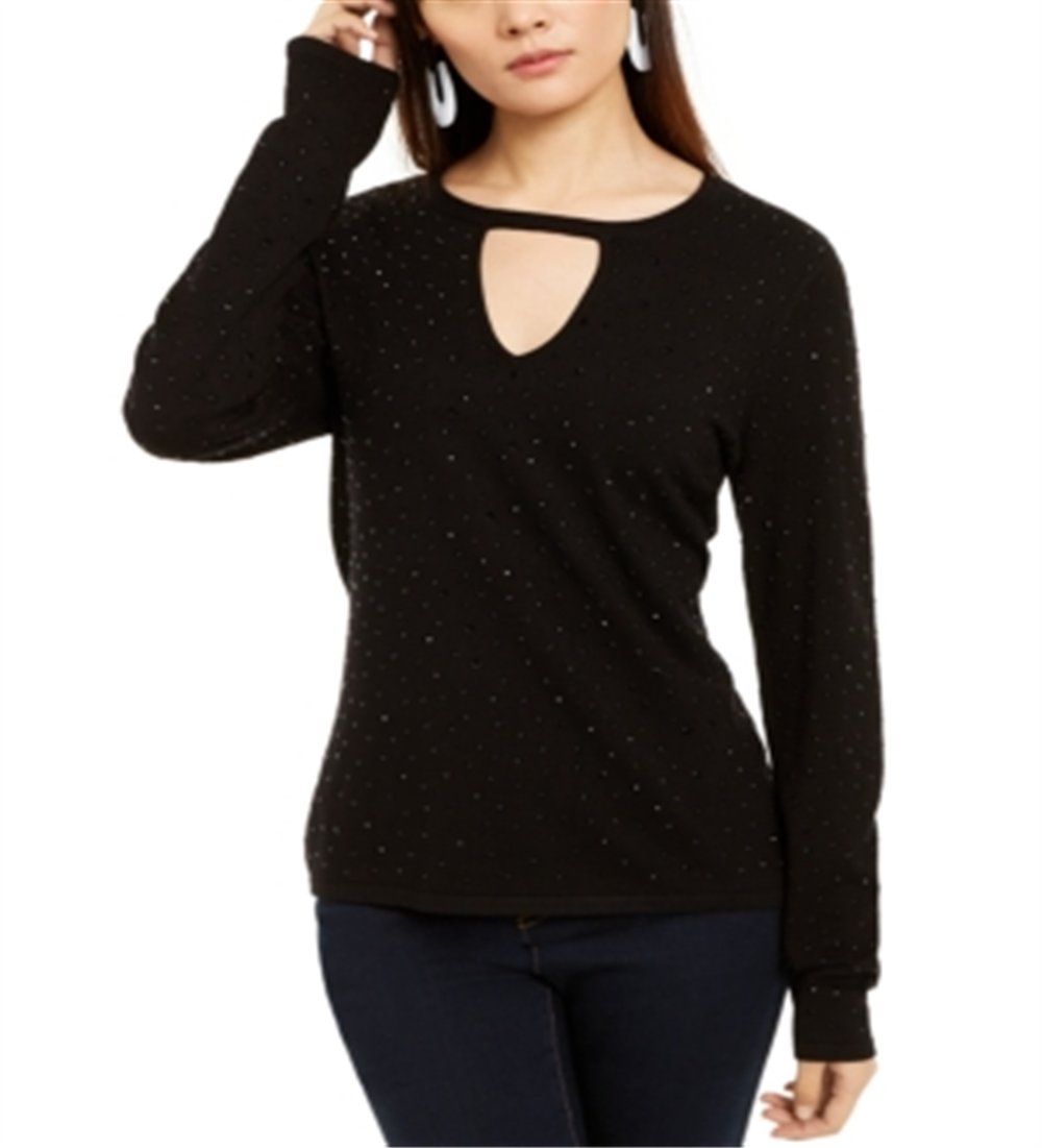 INC International Concepts Women's Embellished Keyhole Sweater Black Size Small