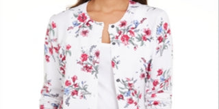 Karen Scott Women's Floral Print Button Cardigan White Size X-Small