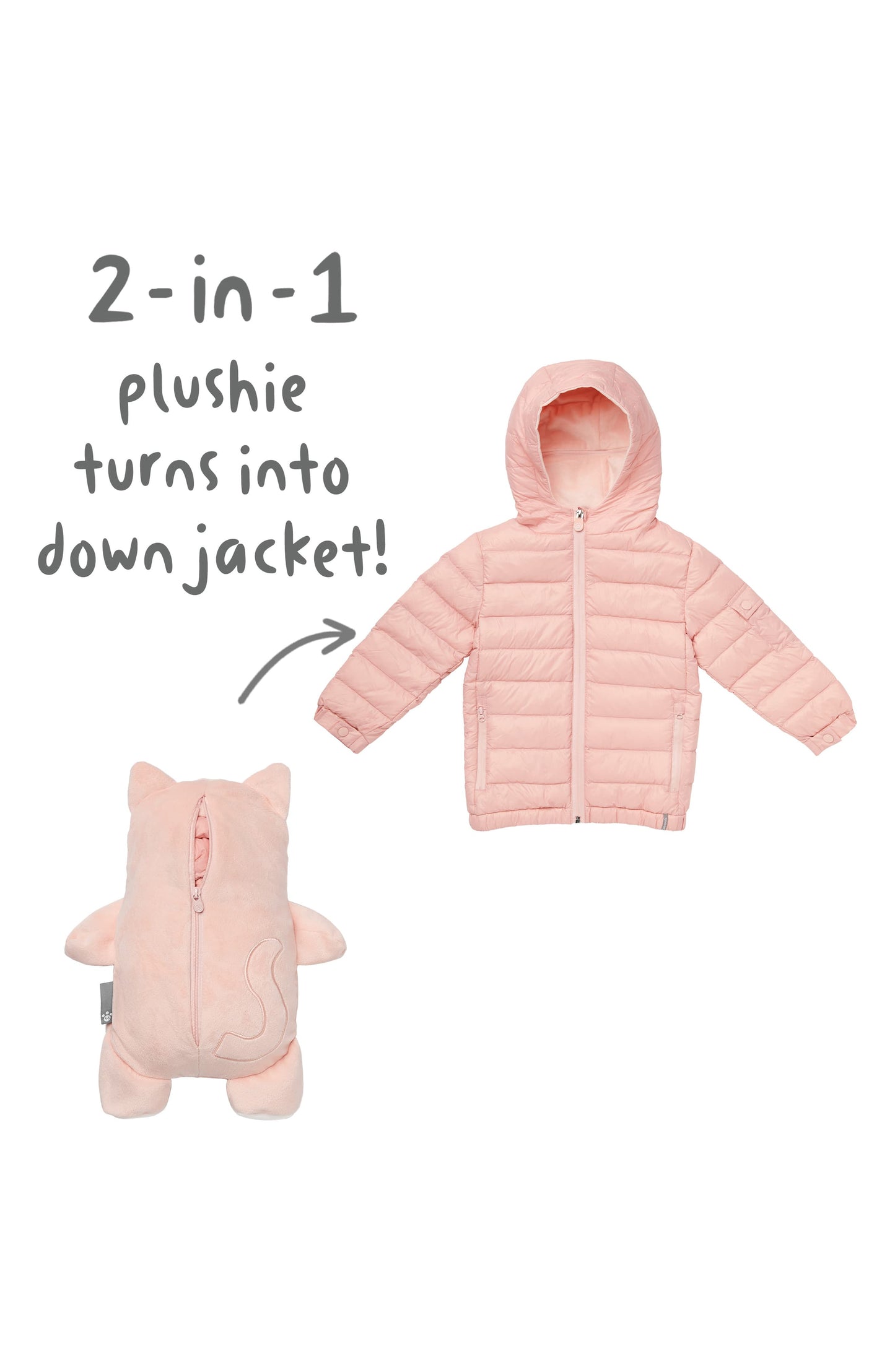 Cubcoats Girl's  Kali 2-in-1 Stuffed Animal & Hooded Down Jacket Pink