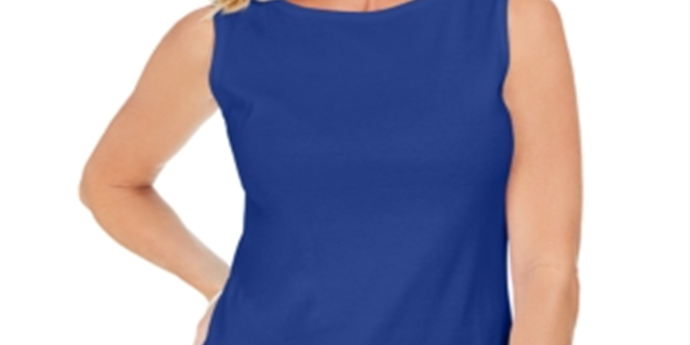 Karen Scott Women's Cotton Boat Neck Tank Top Blue Size X-Small