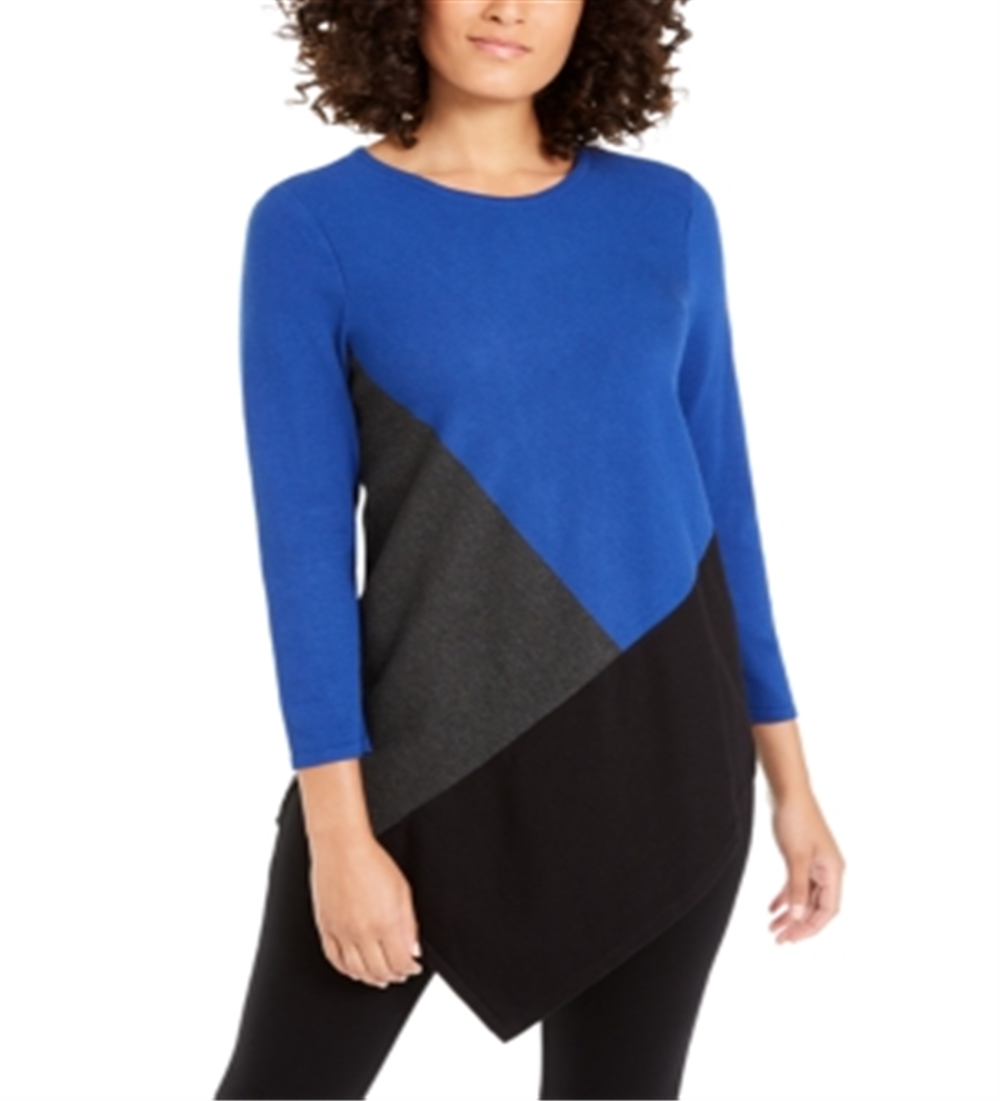 Alfani Women's Asymmetrical Colorblocked Sweater Blue Size XS