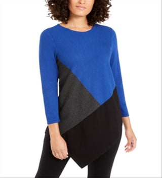Alfani Women's Asymmetrical Colorblocked Sweater Blue Size XS