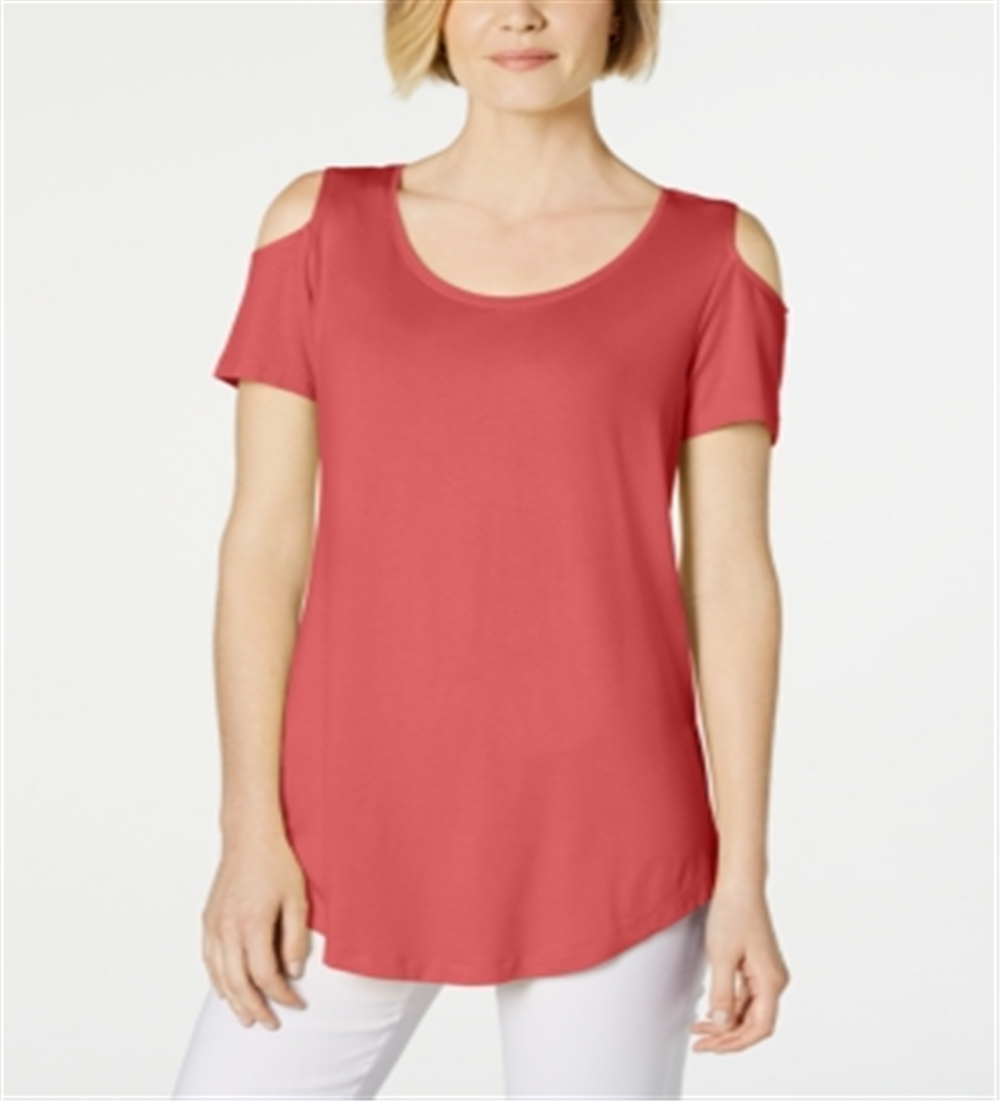 JM Collection Women's Cold Shoulder Swing T-Shirt Pink Size L