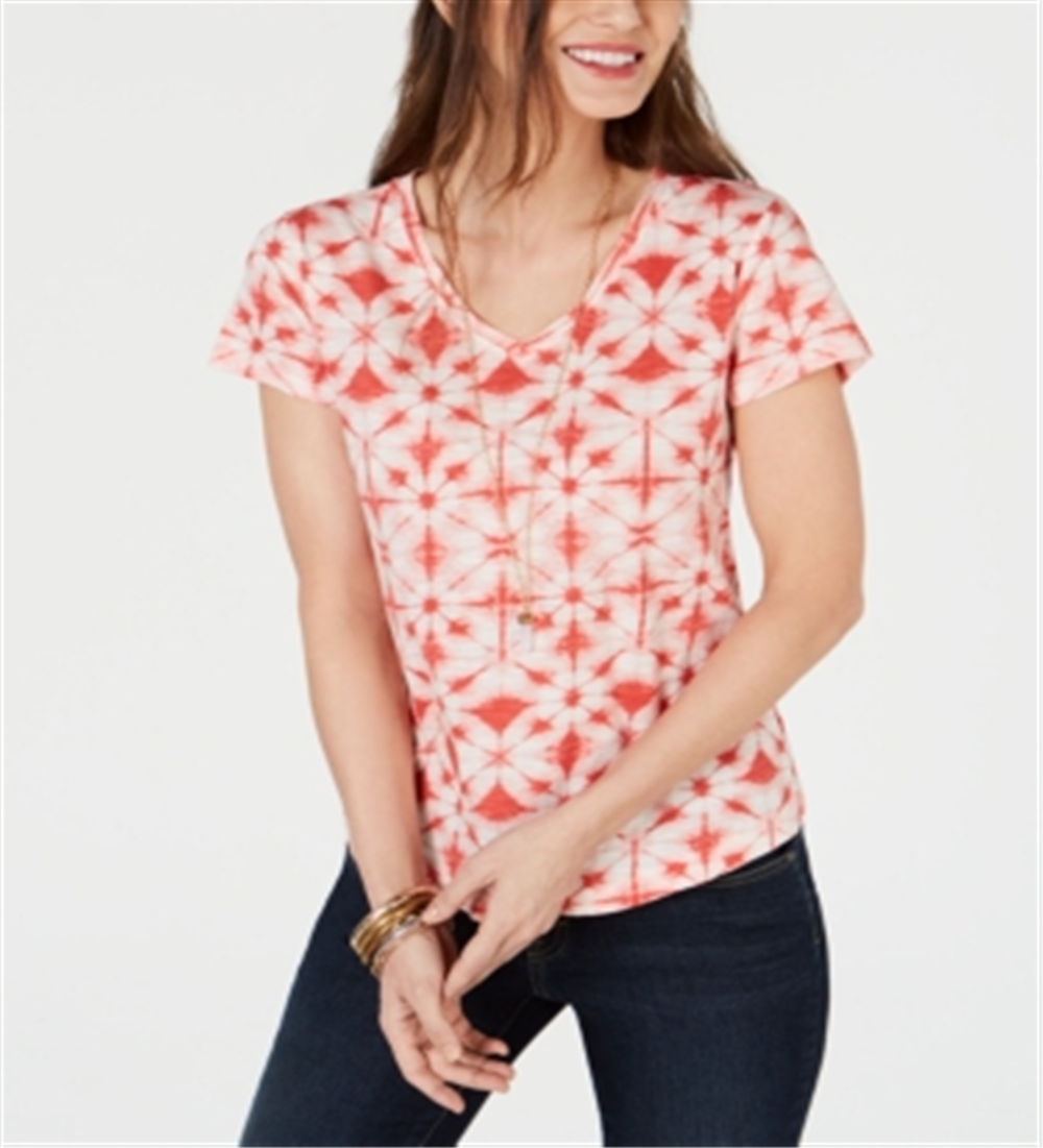 Style & Co Women's Cotton Printed T-Shirt Red Size Petite Large