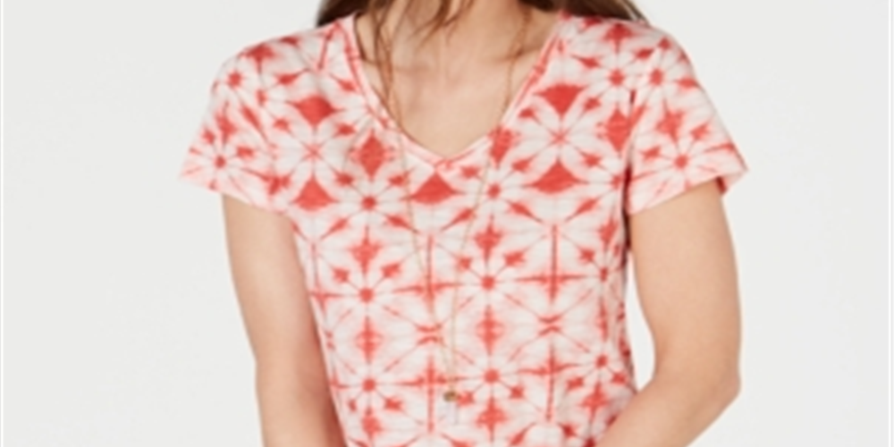 Style & Co Women's Cotton Printed T-Shirt Red Size Petite Large