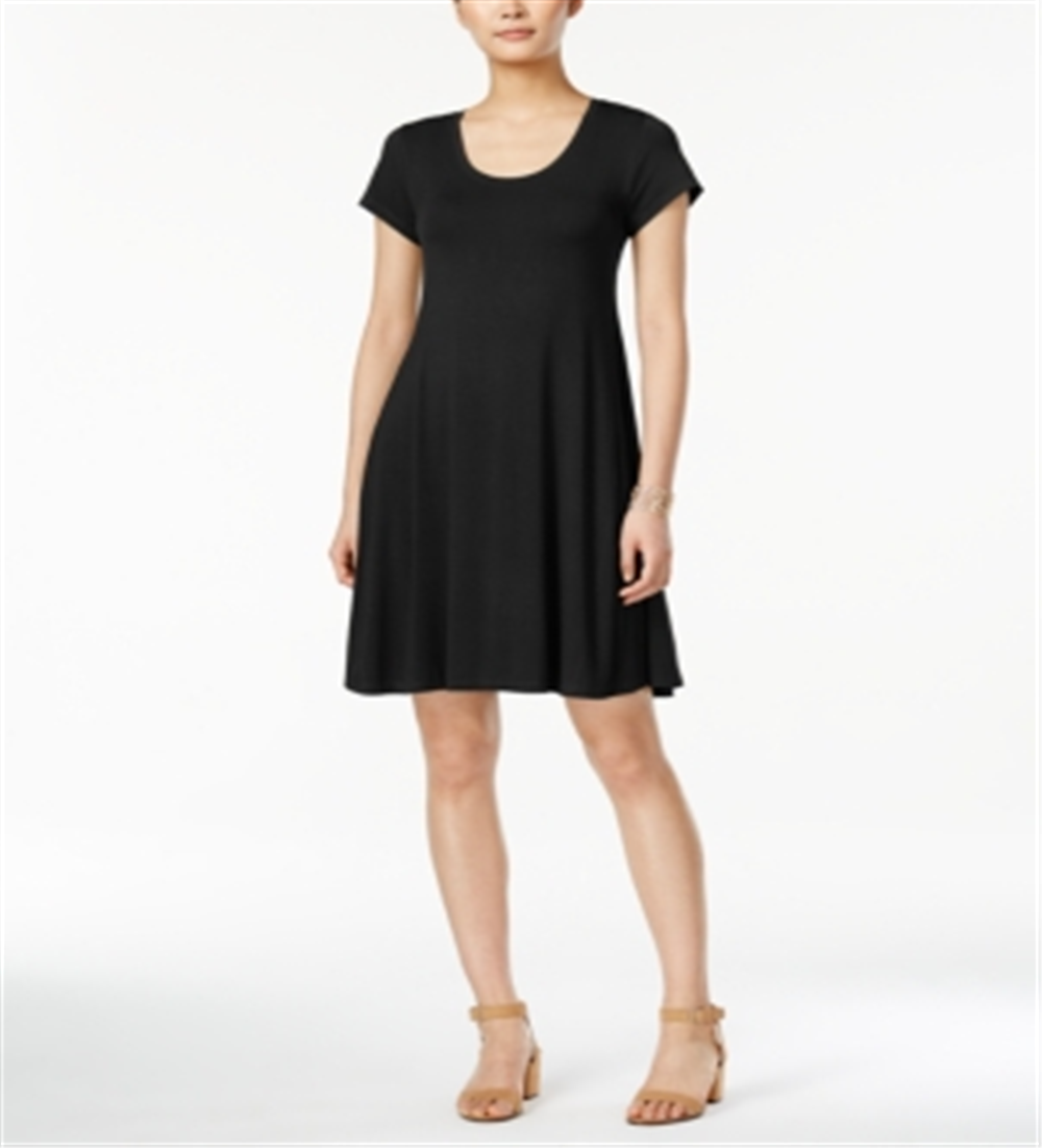 Style & Co Women's Short Sleeve a Line Dress Black Size XS