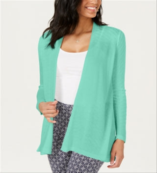 Charter Club Women's Geo Stitch Completer Sweater Green ize Petite L