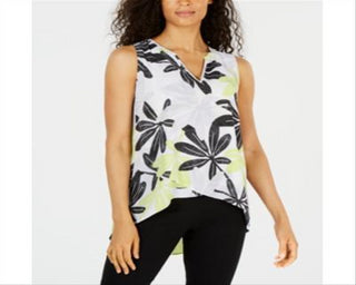 Alfani Women's Printed Crossover Front Top Green Size Petite M