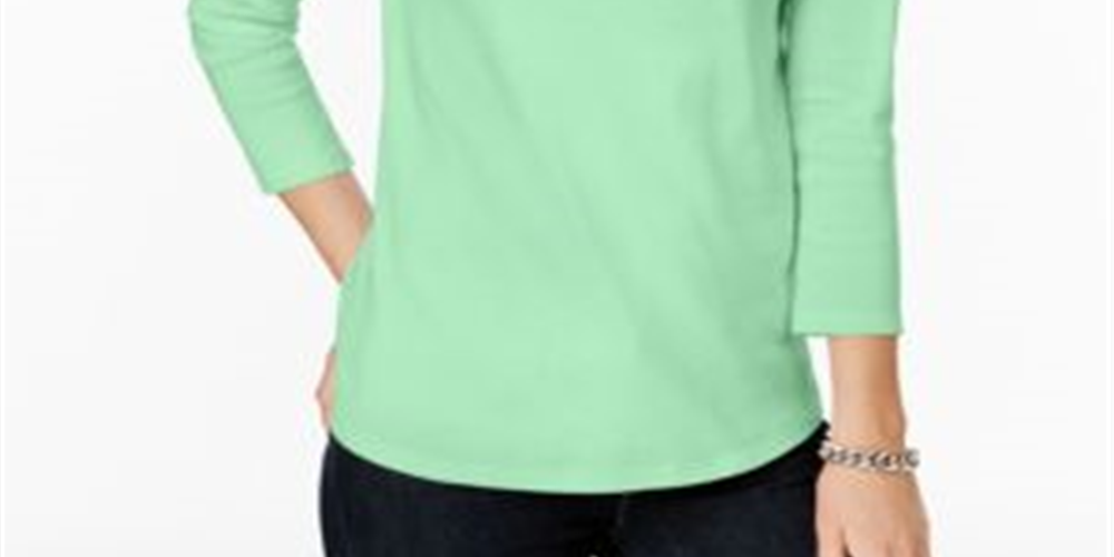 Charter Club Women's Pima Cotton Button Shoulder Top Blue Size Petite M
