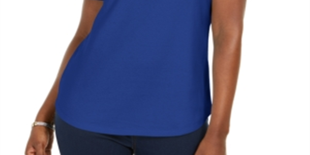 Karen Scott Women's Solid Collared Polo Top Blue Size Small