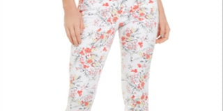 Charter Club Women's Floral Print Lexington Straight Leg Jeans White Size 8