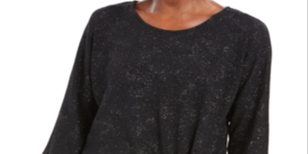 JM Collection Women's Metallic Tie Front Top Black Size 2XL