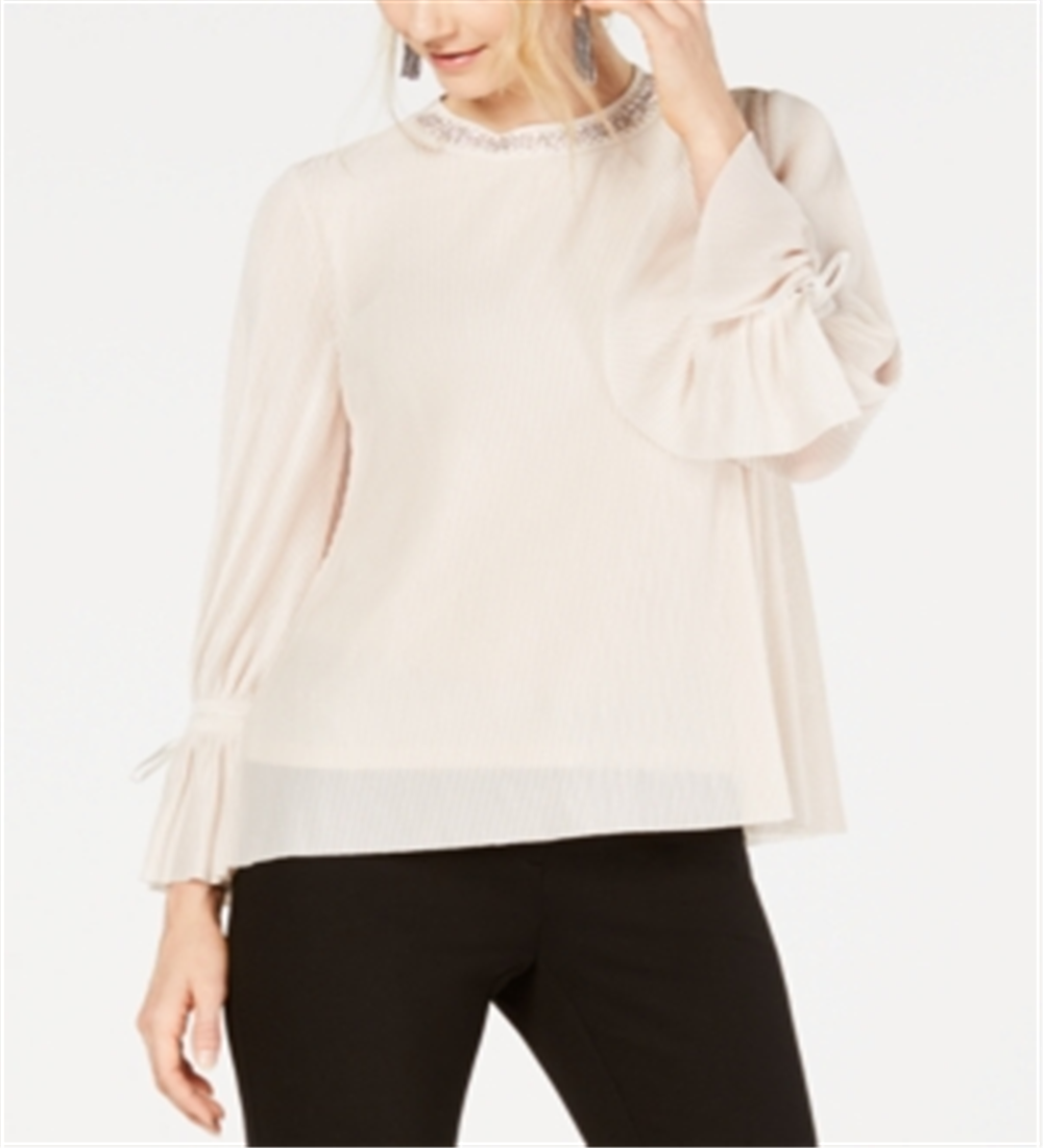 Alfani Women's Textured Stripes Embellished Neck Top Red Size 14P