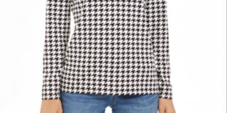 Charter Club Women's Houndstooth Print Zippered Top Black Size L