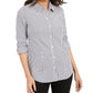 Charter Club Women's Striped Cuffed Collared Button up Top Black Size 14