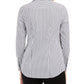 Charter Club Women's Striped Cuffed Collared Button up Top Black Size 14