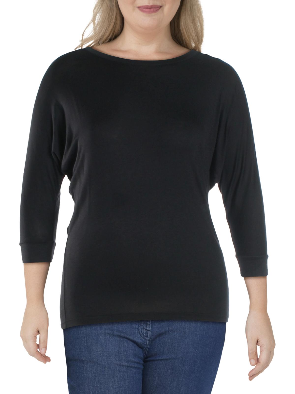 White Mark Women's Plus Bat Sleeve Top Black Size XL