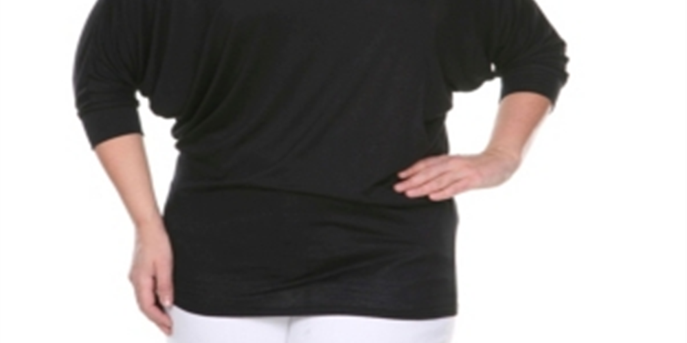 White Mark Women's Plus Bat Sleeve Top Black Size XL