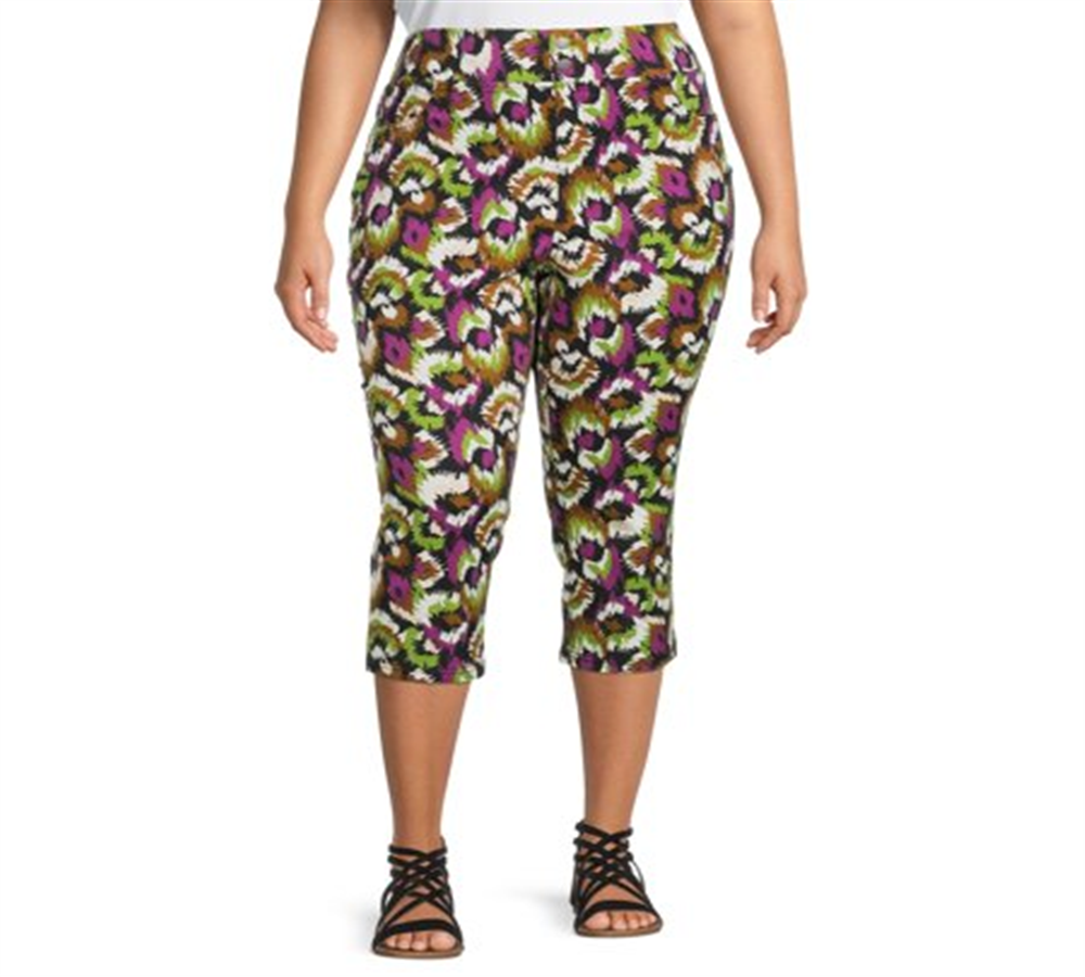 Terra & Sky Women's Plus Printed Jeggings Black Size 2XL