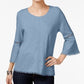 Style & Co Women's Bell Sleeve Jewel Neck Top Blue Size Petite Medium