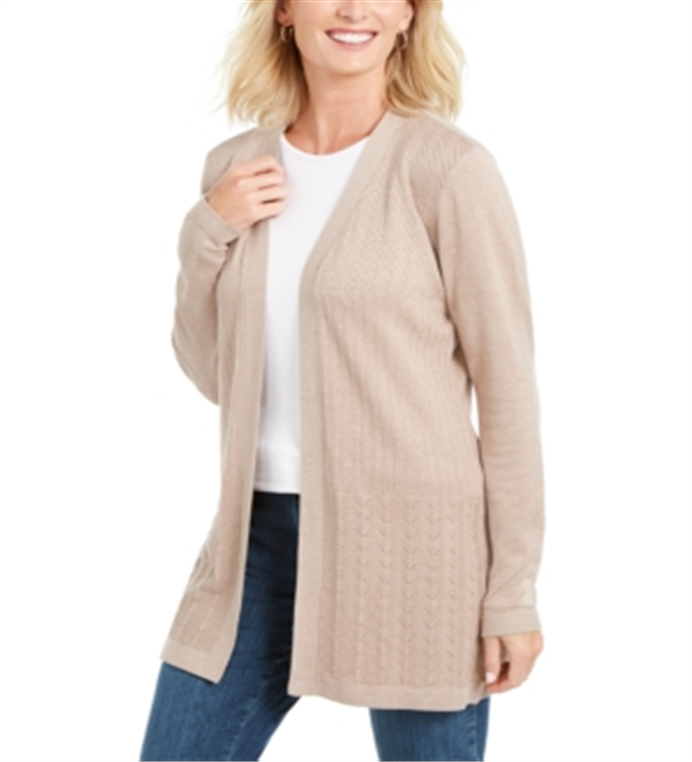 Karen Scott Women's Open Stitch Cardigan Brown Size XXL