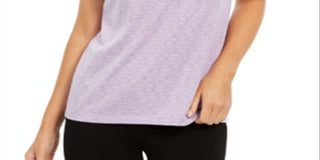 Ideology Women's Striped Lattice Back T-Shirt Purple Size S