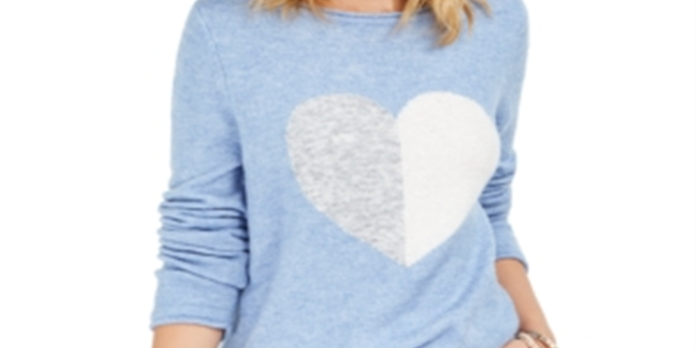 Style & Co Women's Heart Sweater Blue Size SM