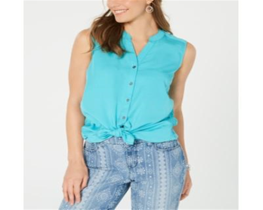 Style & Co Women's Cinched Side Sleeveless Top Blue Size Petite M