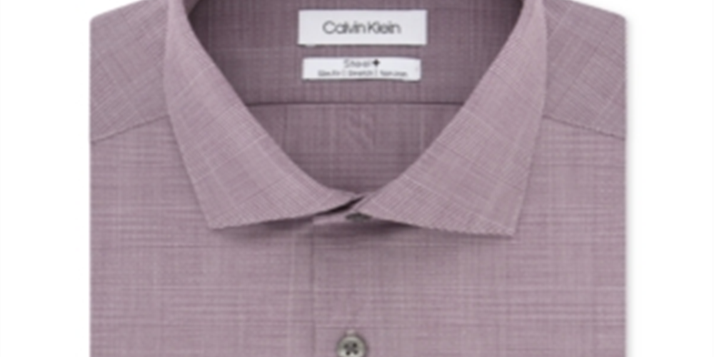 Calvin Klein Men's Performance Stretch Print Dress Shirt Dark Red Size 16X32-33