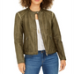 Style & Co Women's Perforated Garment Dyed Faux Leather Jacket Green Size L