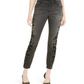 INC International Concepts Women's Flocked Leopard Print Skinny Jeans Black Size 0