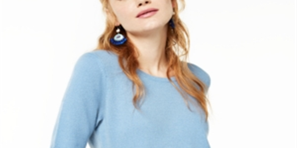 Charter Club Women's Elbow Sleeve Cashmere Sweater Blue Size S