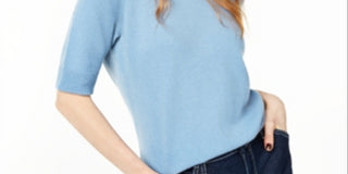 Charter Club Women's Elbow Sleeve Cashmere Sweater Blue Size S