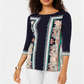 JM Collection Women's Studded Printed 3/4 Sleeve Top Blue Size M