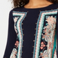 JM Collection Women's Studded Printed 3/4 Sleeve Top Blue Size M