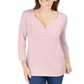 Karen Scott Women's 3/4 Sleeve Henley Shirt Pink Size M