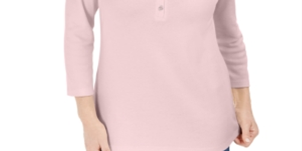 Karen Scott Women's 3/4 Sleeve Henley Shirt Pink Size M