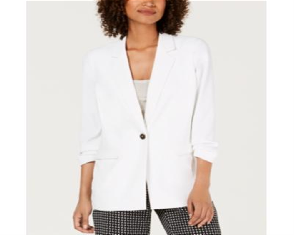 Alfani Women's Notch Collar One Button Jacket White Size S