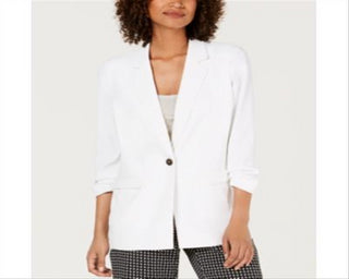 Alfani Women's Notch Collar One Button Jacket White Size S