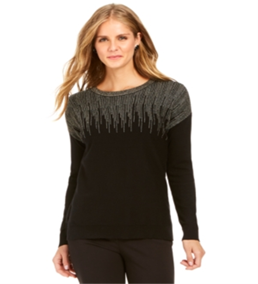 Alfani Women's Metallic-Detail Vented-Hem Sweater  Black Size Petite S