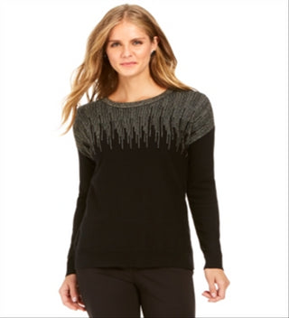 Alfani Women's Metallic-Detail Vented-Hem Sweater  Black Size Petite S
