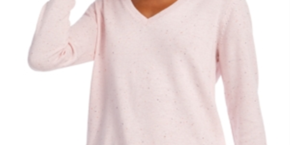 Maison Jules Women's Cotton V Neck Tunic Sweater Pink Size S