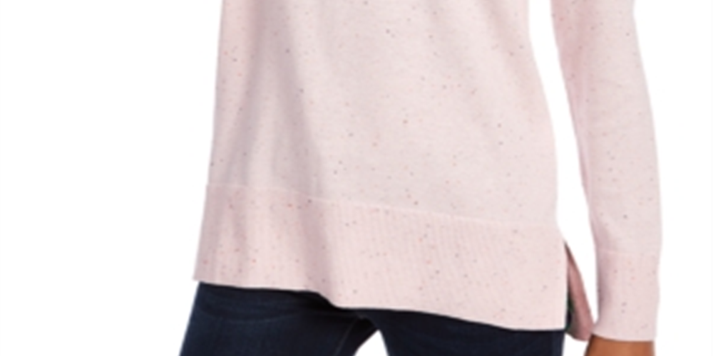 Maison Jules Women's Cotton V Neck Tunic Sweater Pink Size S