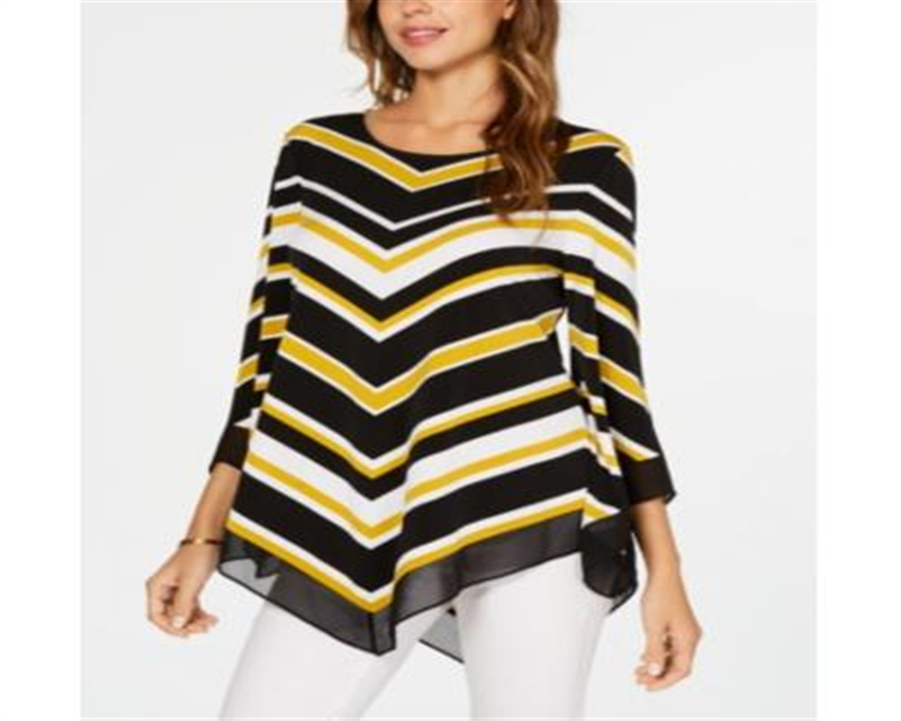 Alfani Women's Striped V Hem Top Yellow Size Petite M