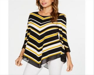 Alfani Women's Striped V Hem Top Yellow Size Petite M