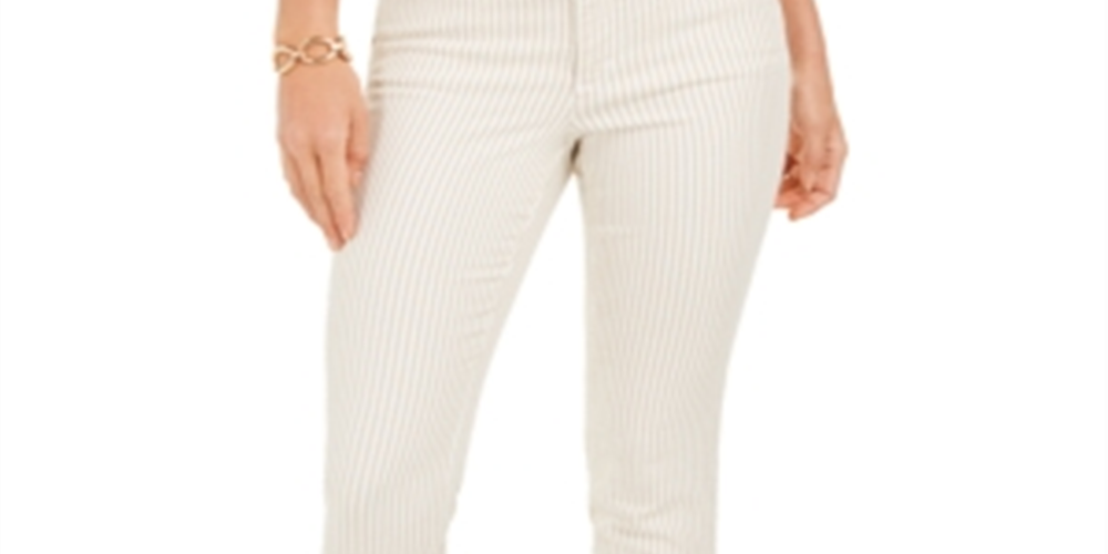 Charter Club Women's Printed Stripe Bristol Skinny Ankle Jeans Brown Size 14